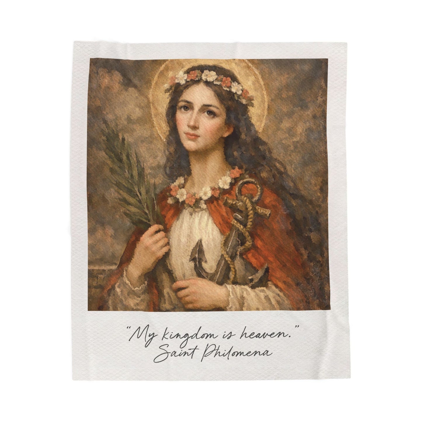 Saint Philomena Polaroid Velveteen Plush Throw Blanket