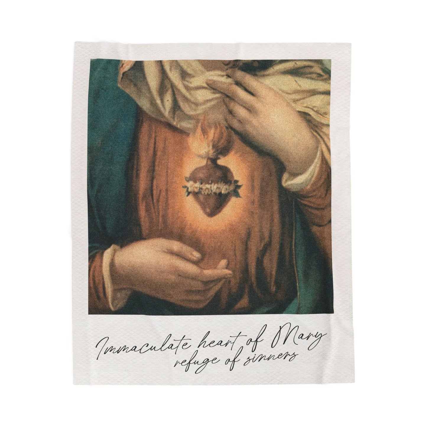 Immaculate Heart of Mary Polaroid Velveteen Plush Throw Blanket