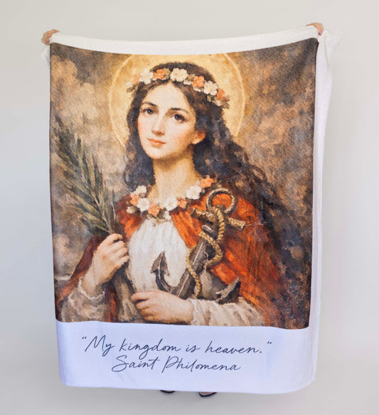 Saint Philomena Polaroid Velveteen Plush Throw Blanket