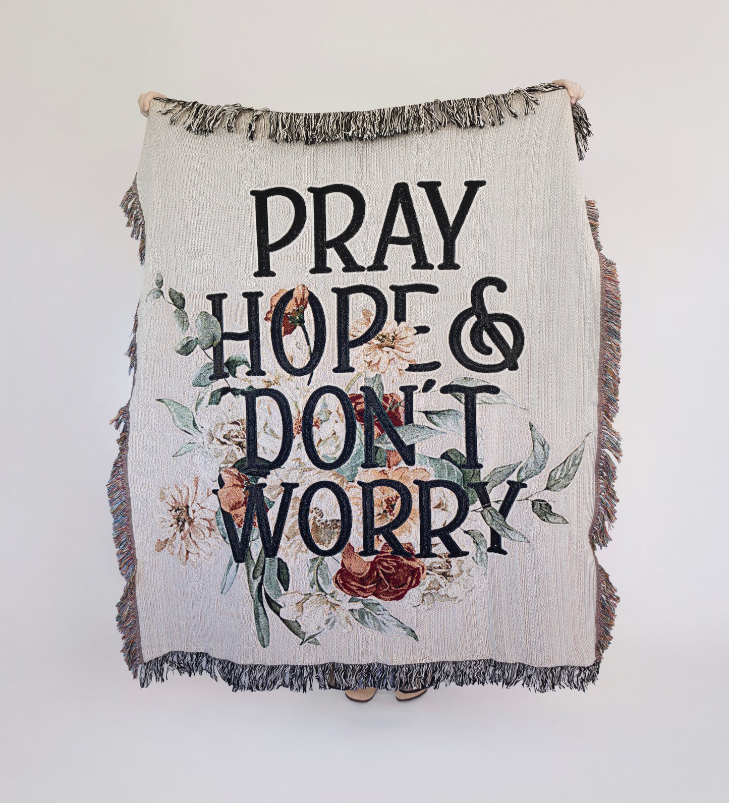 Pray Hope & Don't Worry Woven Cotton Blanket