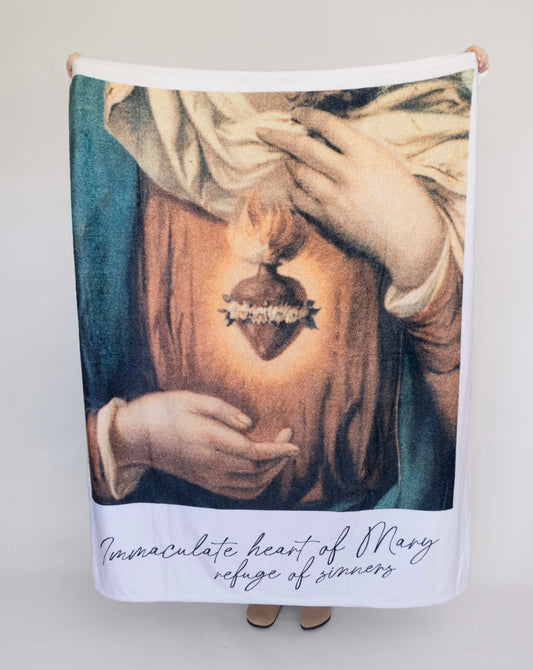 Immaculate Heart of Mary Polaroid Velveteen Plush Throw Blanket