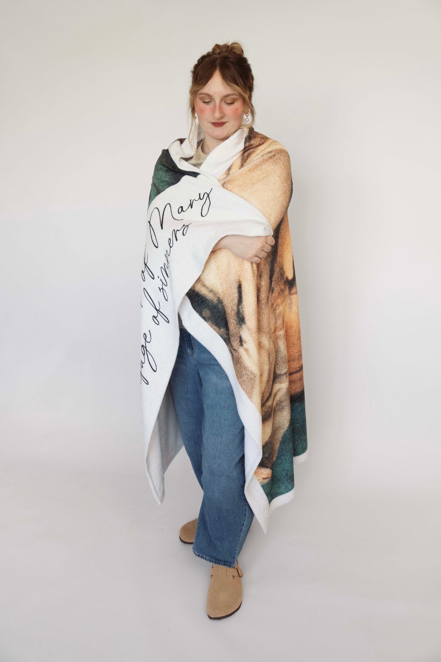 Immaculate Heart of Mary Polaroid Velveteen Plush Throw Blanket