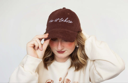 Ora et Labora Embroidered Corduroy Baseball Hat