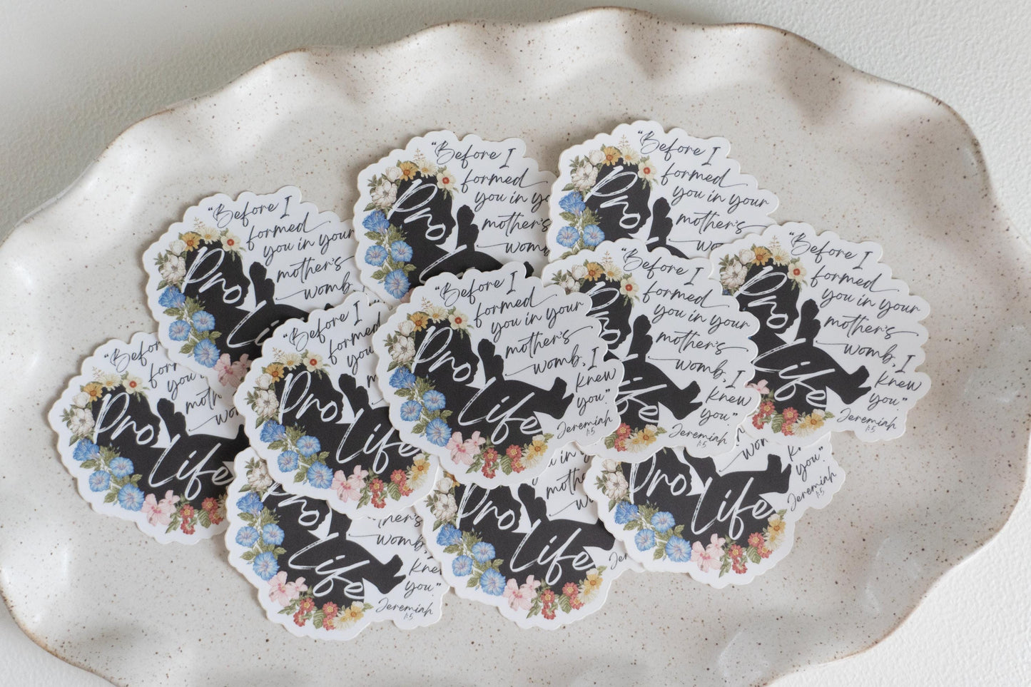 Before I formed you in your mother's womb, I knew you | Jeremiah 1:5 | Catholic Vinyl Sticker | Floral Pro Life Sticker