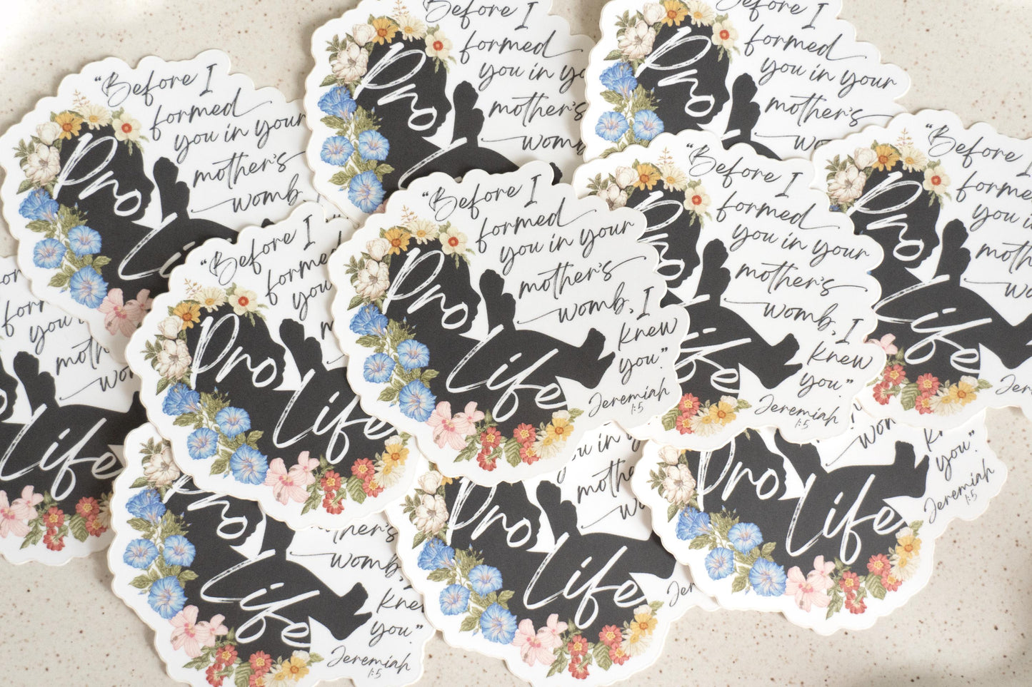 Before I formed you in your mother's womb, I knew you | Jeremiah 1:5 | Catholic Vinyl Sticker | Floral Pro Life Sticker