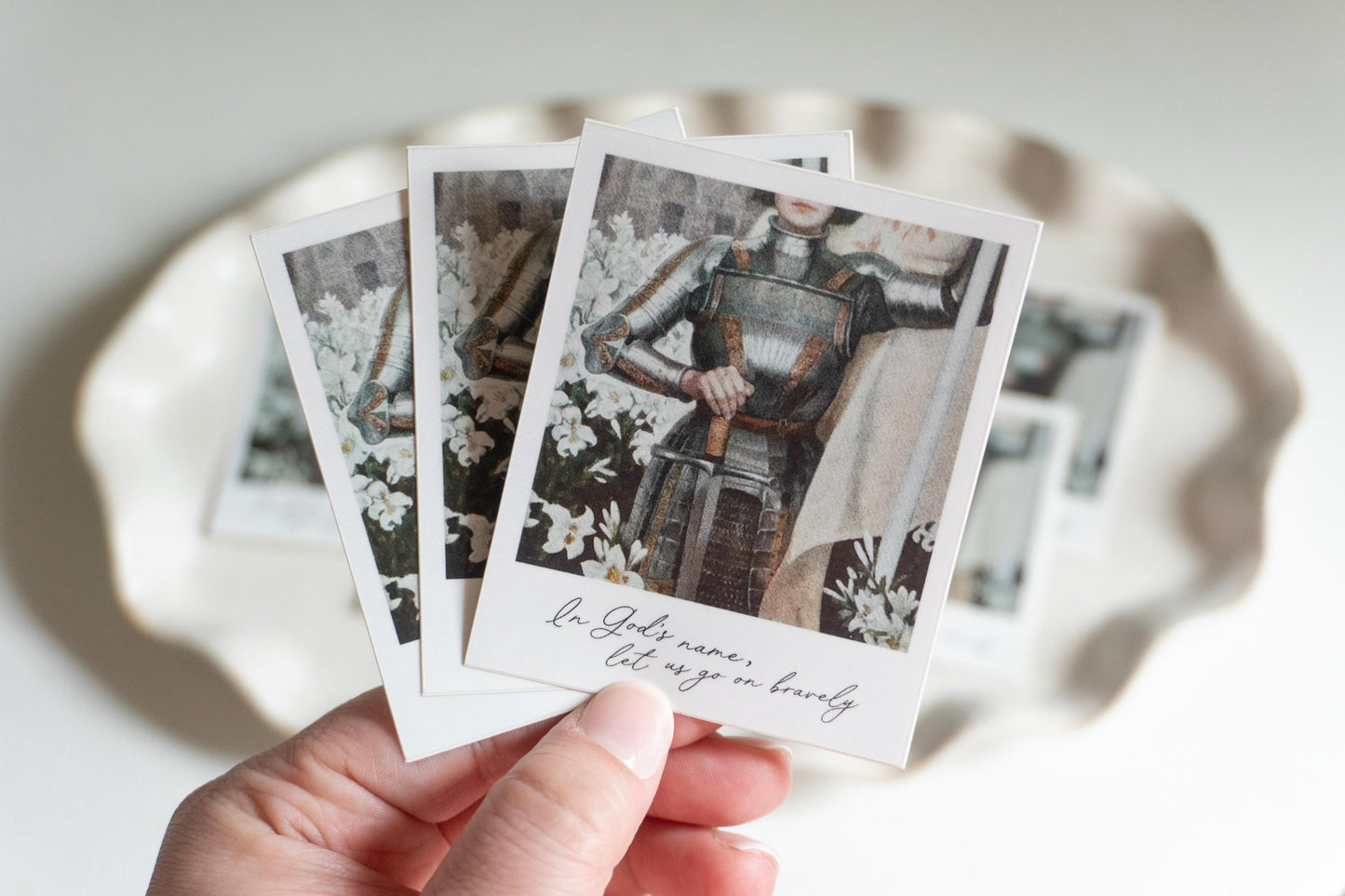 In God's name, let us go on bravely | Catholic Vinyl Sticker | Saint Joan of Arc