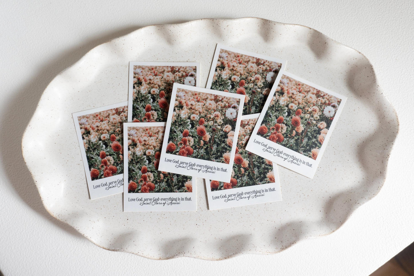 Love God, serve God; everything is in that - Saint Clare of Assisi Polaroid Sticker | Catholic Vinyl Sticker