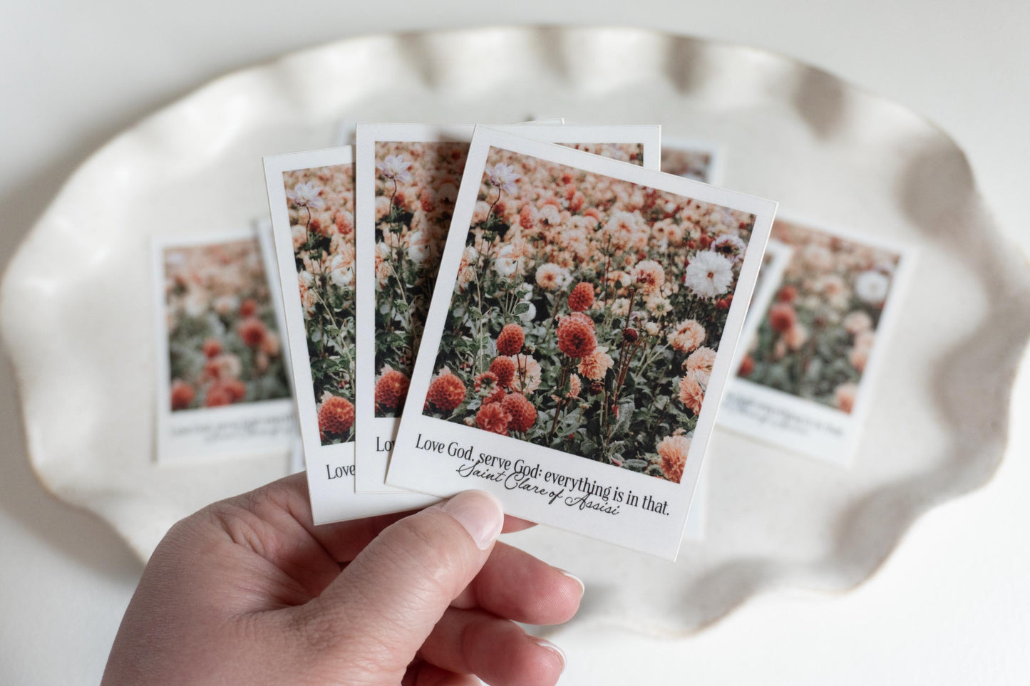Love God, serve God; everything is in that - Saint Clare of Assisi Polaroid Sticker | Catholic Vinyl Sticker