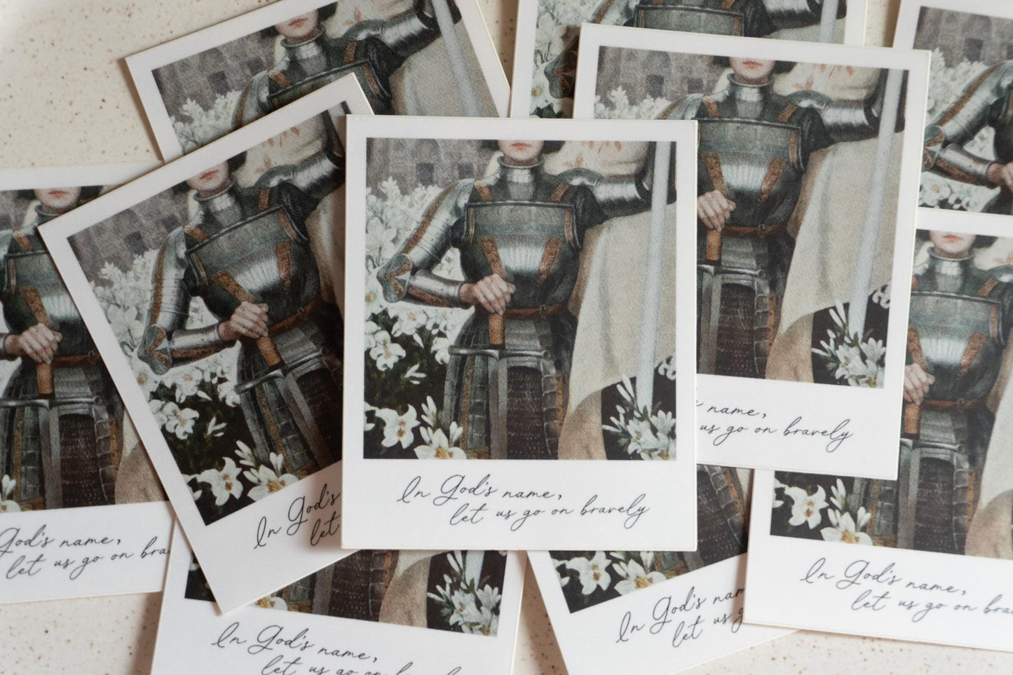 In God's name, let us go on bravely | Catholic Vinyl Sticker | Saint Joan of Arc