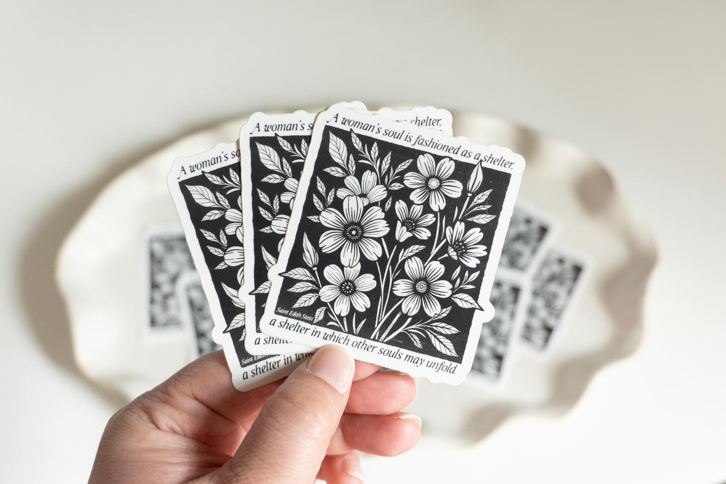 A woman's heart is fashioned as a shelter, a shelter in which other souls may unfold - Saint Edith Stein | Catholic Vinyl Sticker