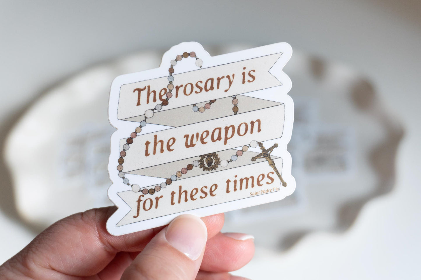 The rosary is the weapon for these times | Catholic Vinyl Sticker | Saint Padre Pio