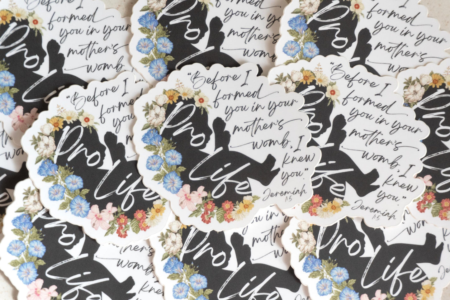 Before I formed you in your mother's womb, I knew you | Jeremiah 1:5 | Catholic Vinyl Sticker | Floral Pro Life Sticker