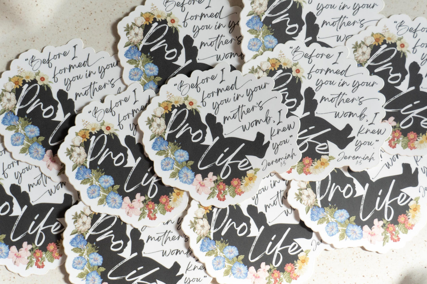 Before I formed you in your mother's womb, I knew you | Jeremiah 1:5 | Catholic Vinyl Sticker | Floral Pro Life Sticker