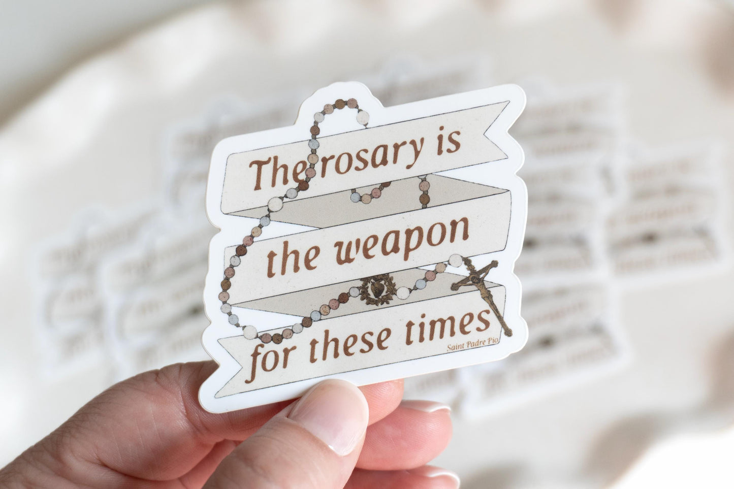 The rosary is the weapon for these times | Catholic Vinyl Sticker | Saint Padre Pio