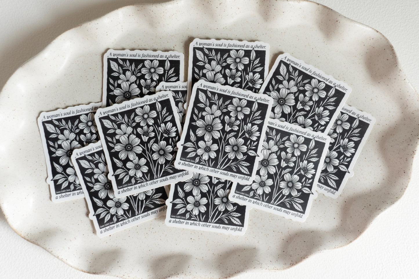 A woman's heart is fashioned as a shelter, a shelter in which other souls may unfold - Saint Edith Stein | Catholic Vinyl Sticker