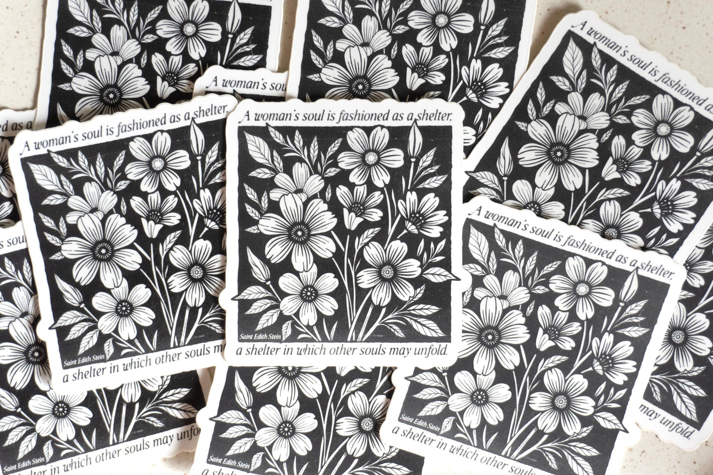 A woman's heart is fashioned as a shelter, a shelter in which other souls may unfold - Saint Edith Stein | Catholic Vinyl Sticker