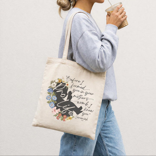 Pro Life Floral Canvas Tote Bag