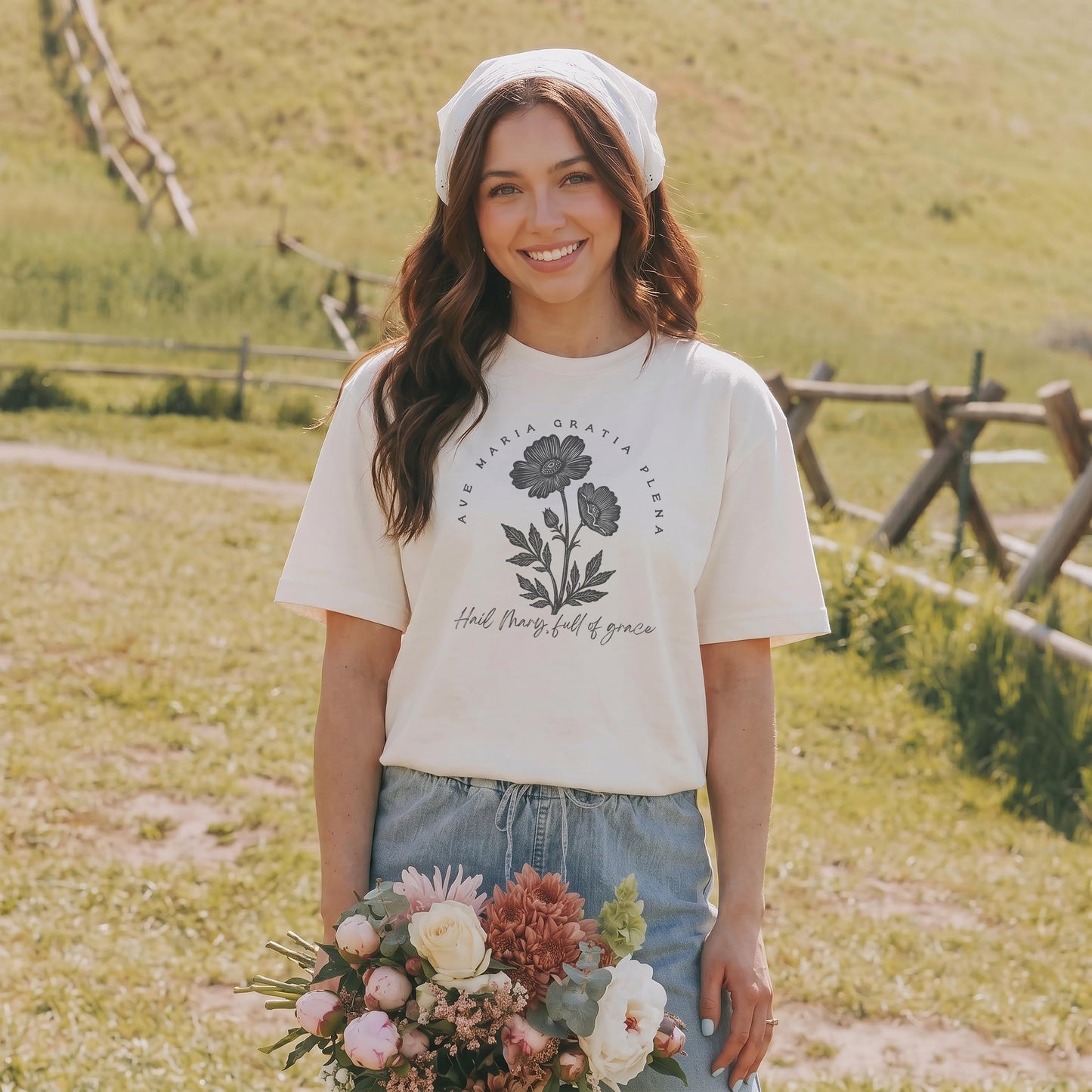 Ave Maria Gratia Plena T-Shirt | Hail Mary Full of Grace Tee | Catholic Women's Shirts |  Beloved Filia