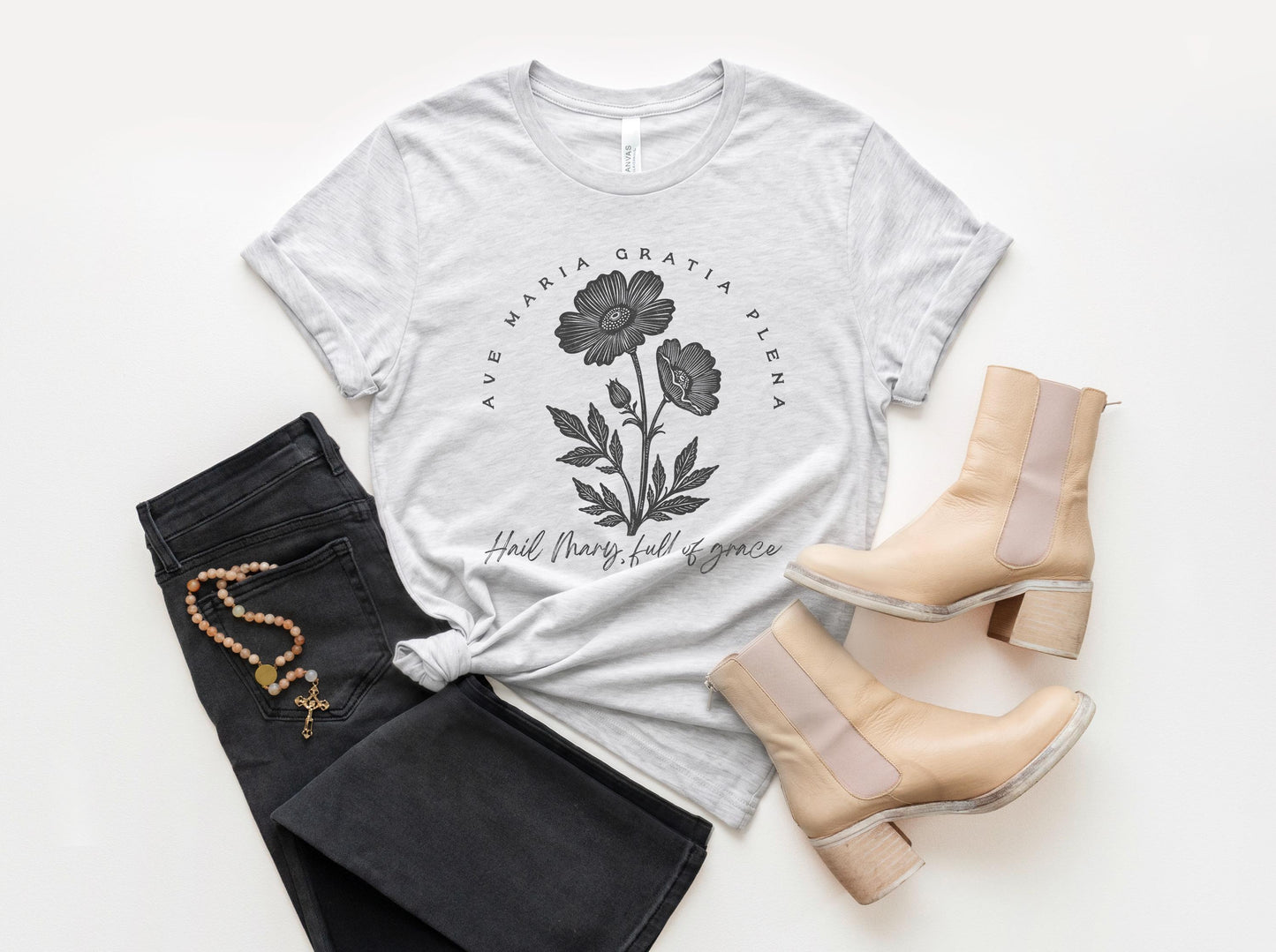 Ave Maria Gratia Plena T-Shirt | Hail Mary Full of Grace Tee | Catholic Women's Shirts |  Beloved Filia