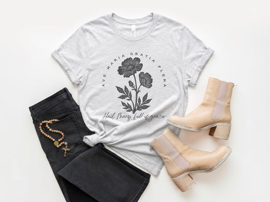 Ave Maria Gratia Plena T-Shirt | Hail Mary Full of Grace Tee | Catholic Women's Shirts |  Beloved Filia