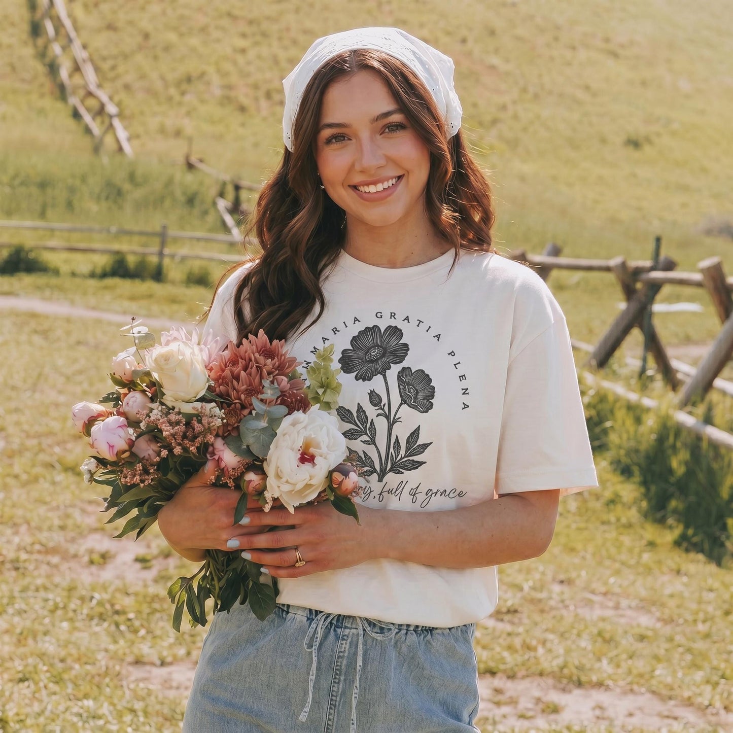 Ave Maria Gratia Plena T-Shirt | Hail Mary Full of Grace Tee | Catholic Women's Shirts |  Beloved Filia