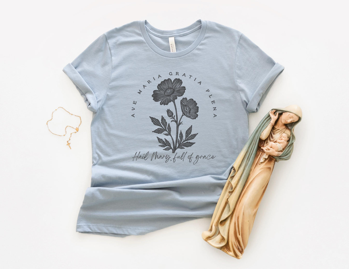 Ave Maria Gratia Plena T-Shirt | Hail Mary Full of Grace Tee | Catholic Women's Shirts |  Beloved Filia