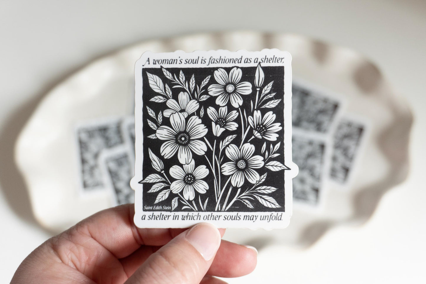 A woman's heart is fashioned as a shelter, a shelter in which other souls may unfold - Saint Edith Stein | Catholic Vinyl Sticker