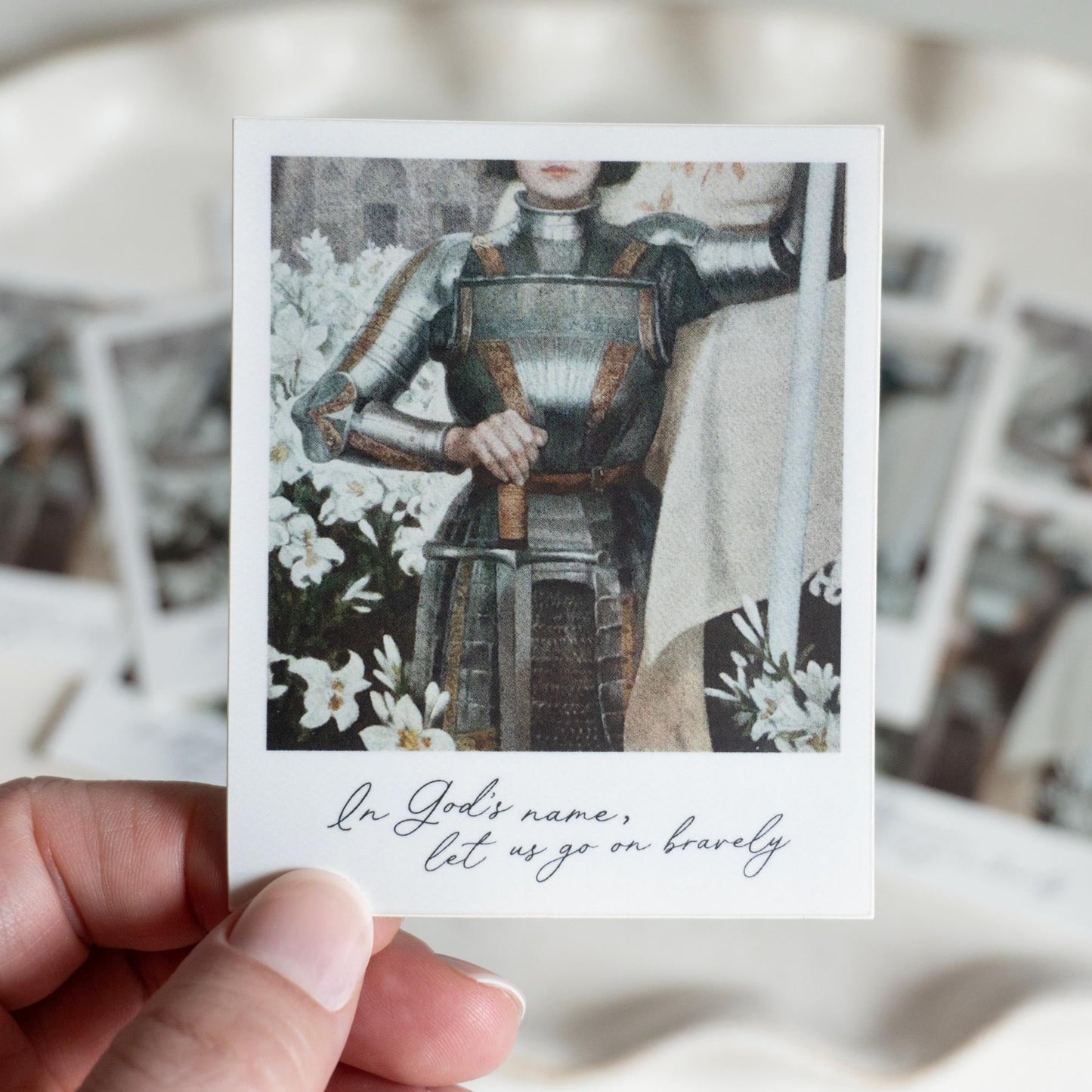 In God's name, let us go on bravely | Catholic Vinyl Sticker | Saint Joan of Arc